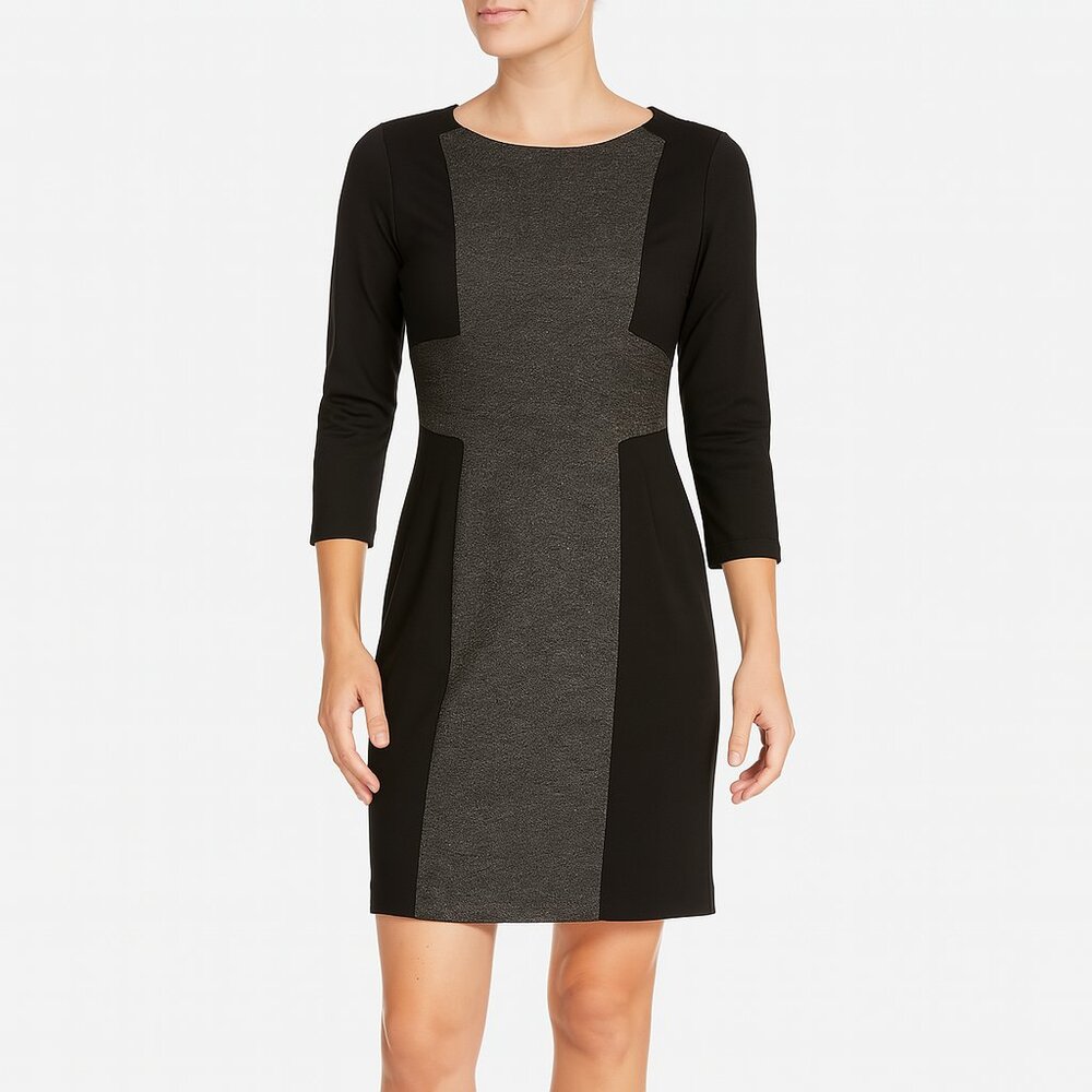 Antonio Melani Black and Metallic Gold 3/4 Sleeve Sheath Dress